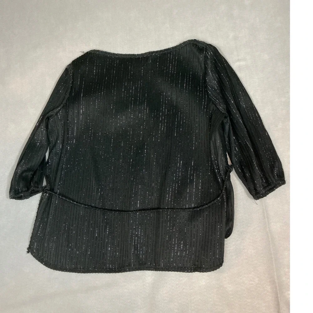 Fairygoth Kalico Queen Black Metallic Stripe Sheer Lace Trim Blouse Top Womens M
